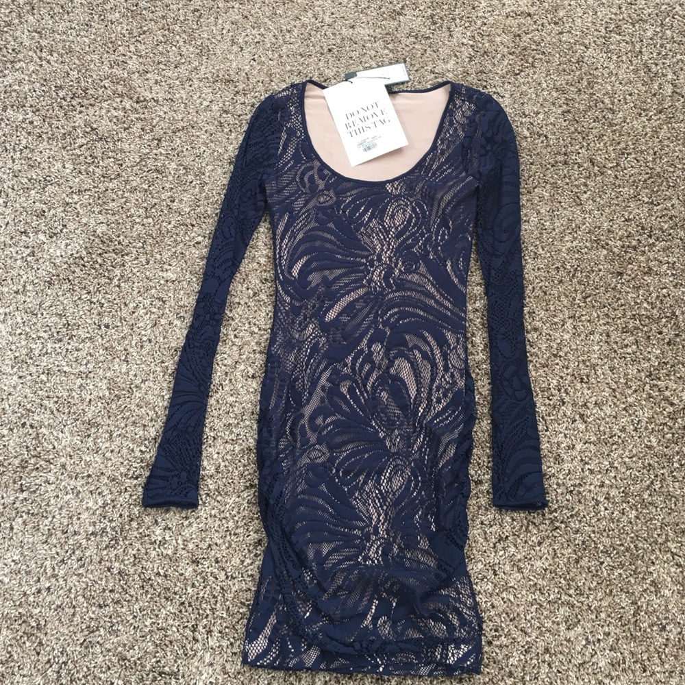 BCBGMAXAZRIA Navy Blue Lace Bodycon Dress Small